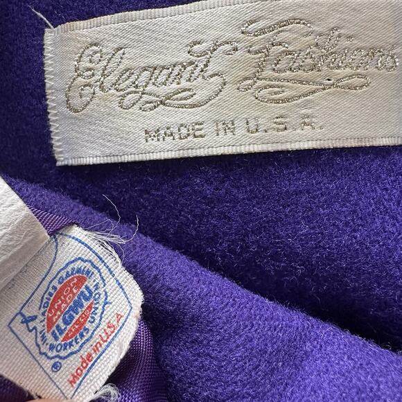 VTG Womens Purple Overcoat Wool Long Winter Trench Large Preppy Old Money ILGWU - Picture 12 of 14